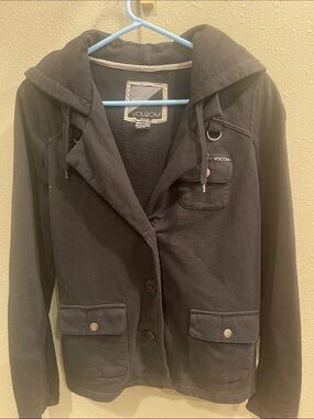 Volcom Black Hooded Button-Front Jacket